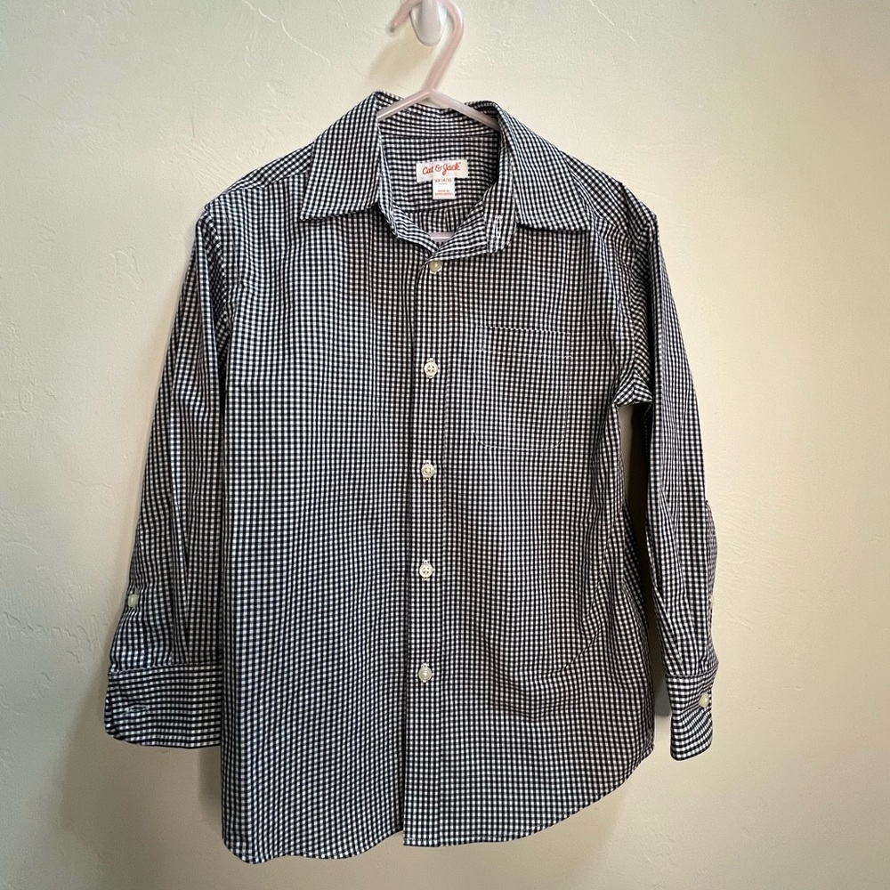 Cat & Jack Kids Black and White Checkered Button-Down Shirt 4/5